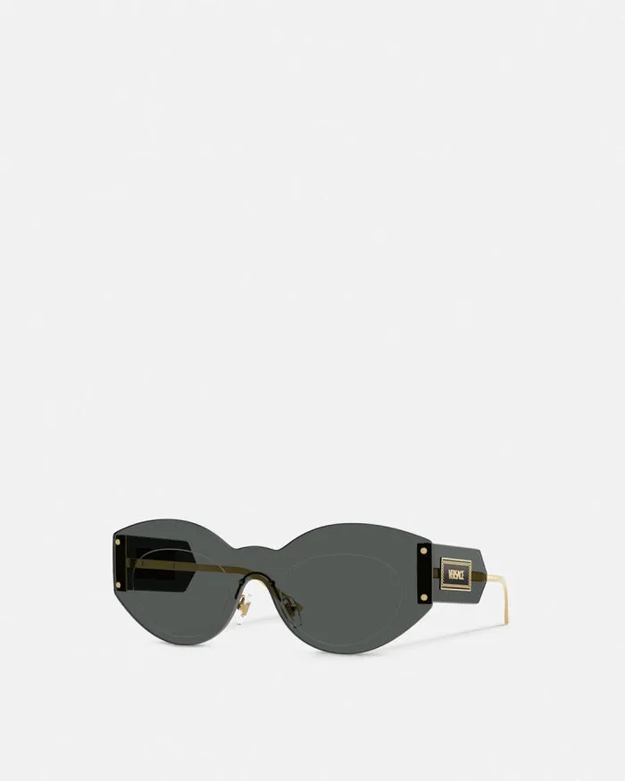 Damier Plaque Shield Sunglasses Blackgold Women Versace Sunglasses