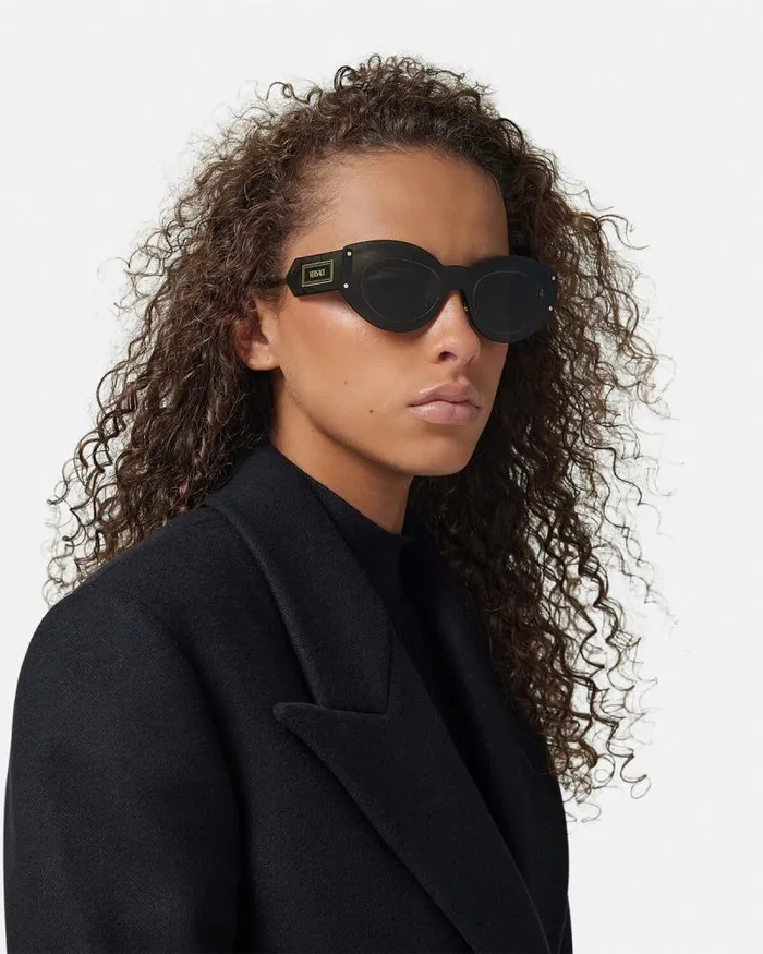 Damier Plaque Shield Sunglasses Blackgold Women Versace Sunglasses