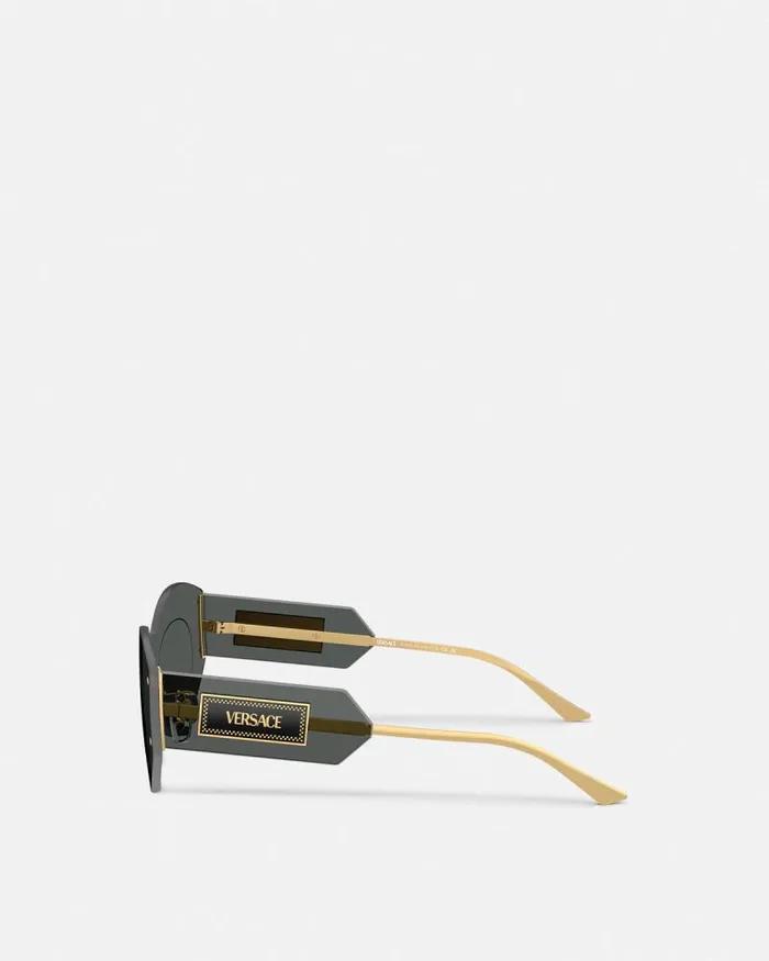 Damier Plaque Shield Sunglasses Blackgold Women Versace Sunglasses