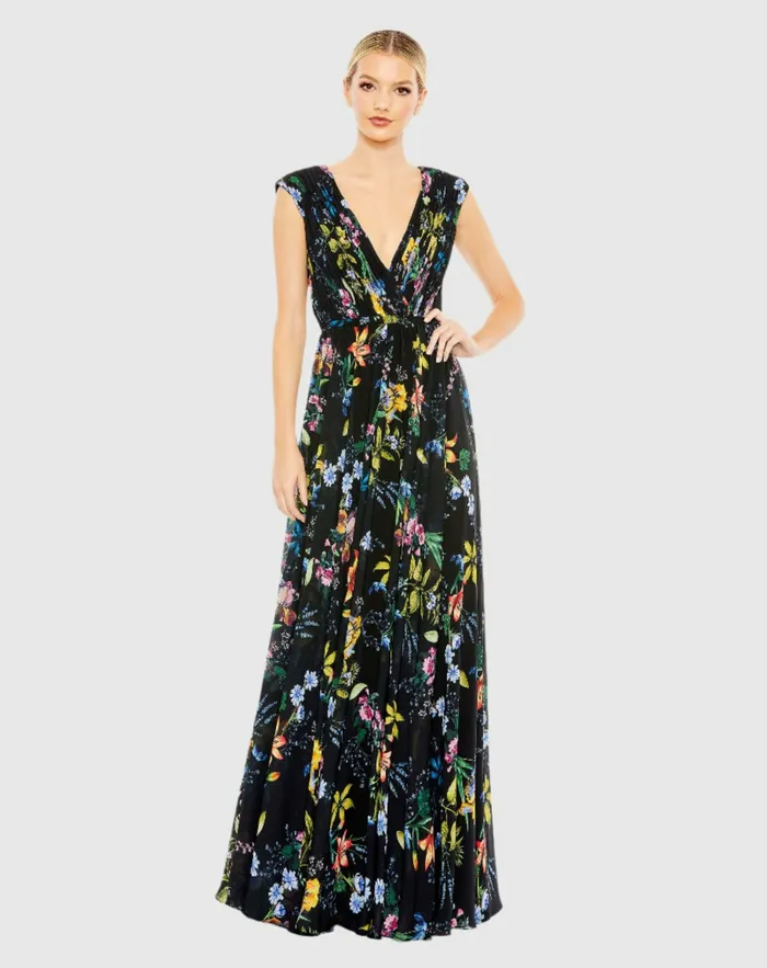 Daytime Dresses Mac Duggal Women Pleated Floral Cap Sleeve A Line Gown Pink Multi Daytime Dresses Mac Duggal Women Pleated Floral Cap Sleeve A Line Gown Pink Multi