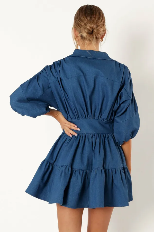 Denim Francis Long Sleeve Mini Dress Blue Denim Petal and Pup Women