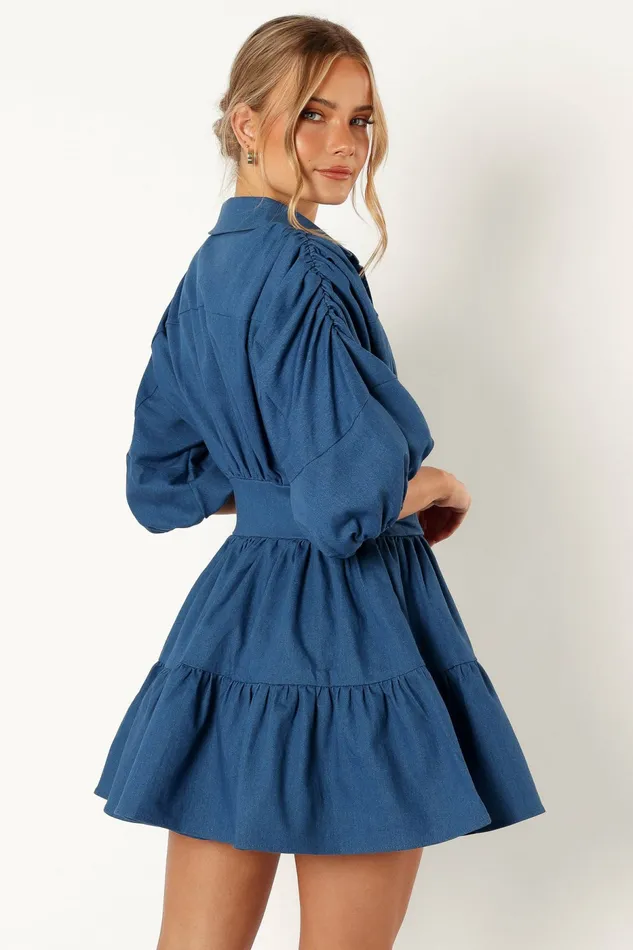 Denim Francis Long Sleeve Mini Dress Blue Denim Petal and Pup Women