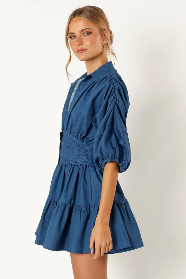 Denim Francis Long Sleeve Mini Dress Blue Denim Petal and Pup Women