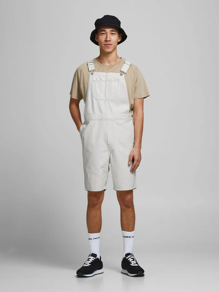Denim Shorts JACK and JONES Mens CHRIS AM 245 DUNGAREE SHORTS White Ecru Online