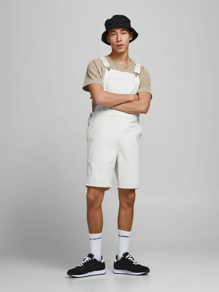 Denim Shorts JACK and JONES Mens CHRIS AM 245 DUNGAREE SHORTS White Ecru Online
