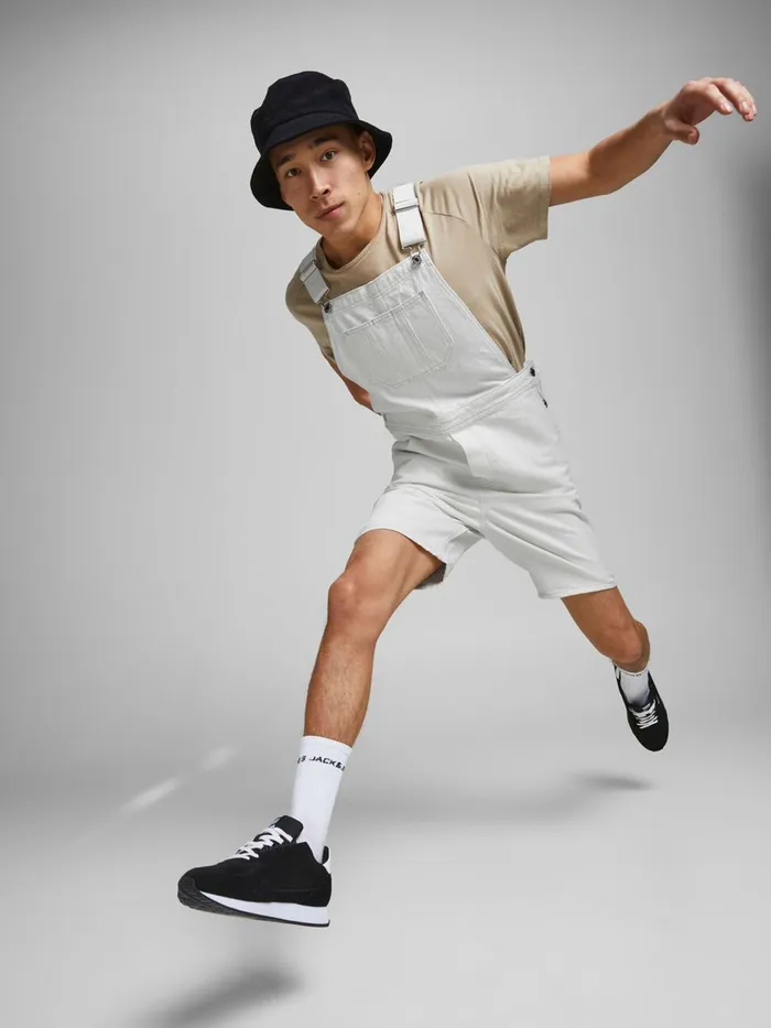 Denim Shorts JACK and JONES Mens CHRIS AM 245 DUNGAREE SHORTS White Ecru Online