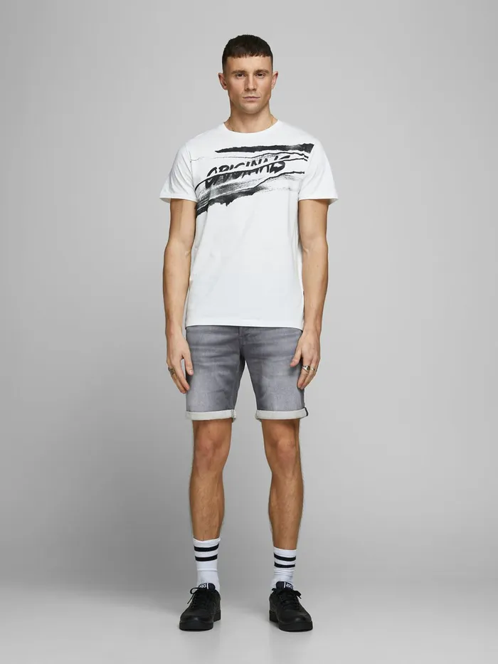 Denim Shorts JACK and JONES Mens RICK ICON GE 005 INDIGO KNIT DENIM SHORTS Grey Grey Denim Popular