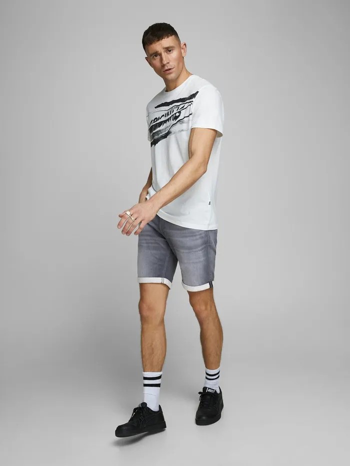 Denim Shorts JACK and JONES Mens RICK ICON GE 005 INDIGO KNIT DENIM SHORTS Grey Grey Denim Popular