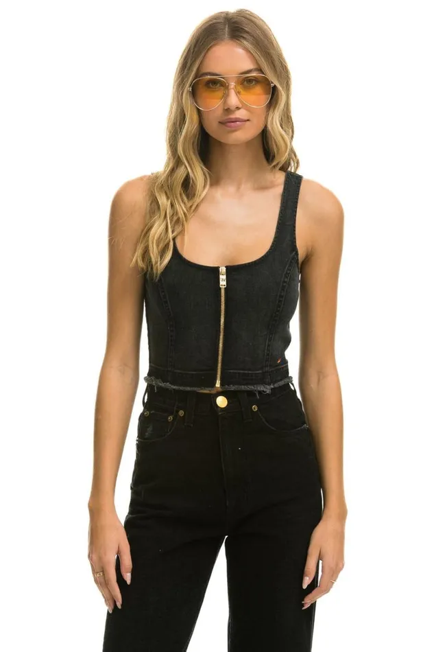 Denim Top Zip Front Bustier 8211 Vintage Black WomenMen Aviator Nation Denim