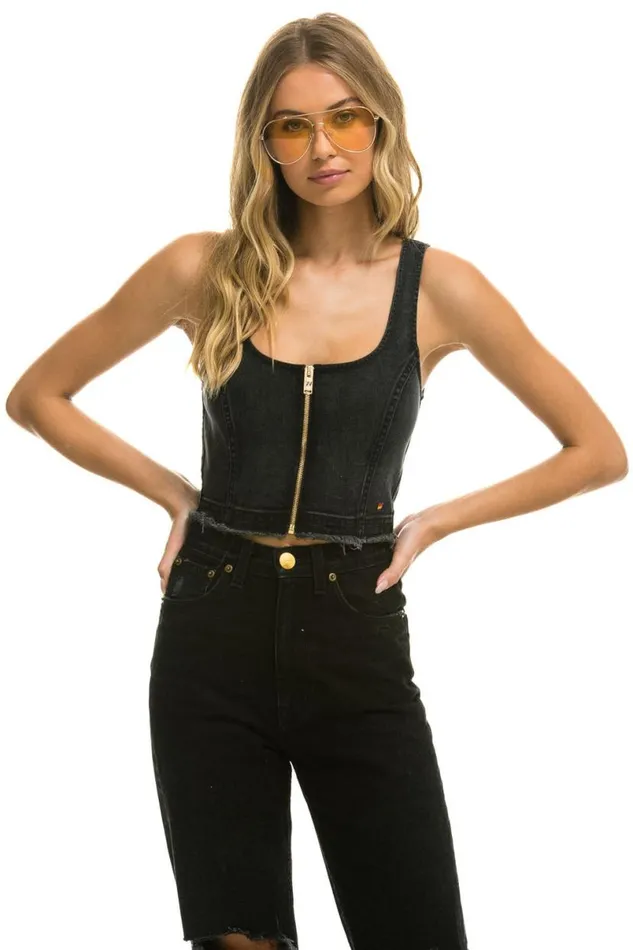 Denim Top Zip Front Bustier 8211 Vintage Black WomenMen Aviator Nation Denim