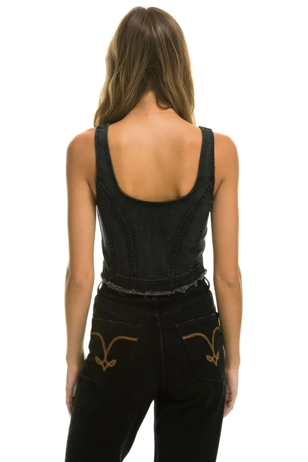 Denim Top Zip Front Bustier 8211 Vintage Black WomenMen Aviator Nation Denim