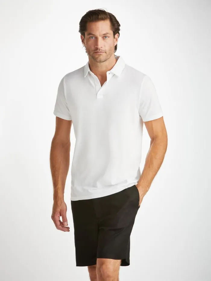 Derek Rose Casual Shirts Men Polo Shirt Ramsay Pique Cotton Tencel White
