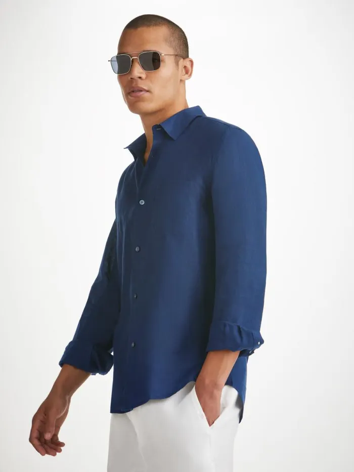 Derek Rose Casual Shirts Men Shirt Monaco 2 Linen Navy