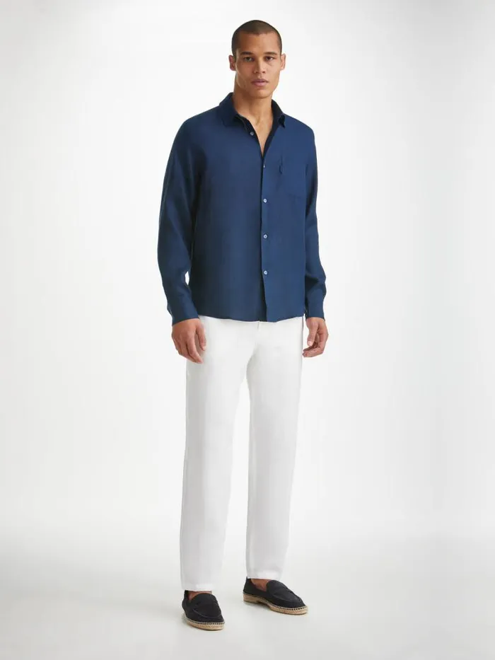 Derek Rose Casual Shirts Men Shirt Monaco 2 Linen Navy