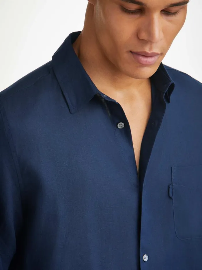 Derek Rose Casual Shirts Men Shirt Monaco 2 Linen Navy