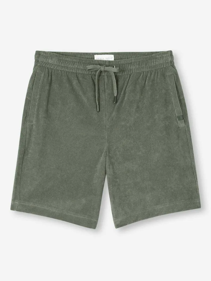 Derek Rose Casual Shorts Men Towelling Shorts Isaac Terry Cotton Soft Green