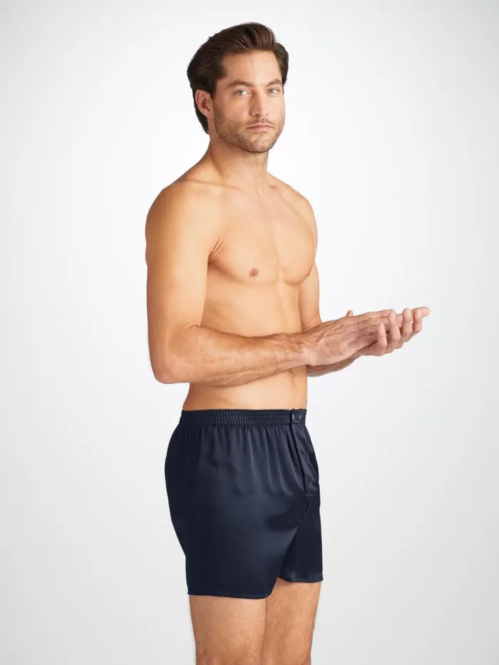 Derek Rose Classic Fit Boxer Shorts Men Classic Fit Boxers Bailey Silk Satin Navy