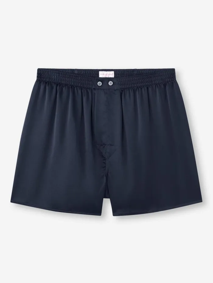 Derek Rose Classic Fit Boxer Shorts Men Classic Fit Boxers Bailey Silk Satin Navy