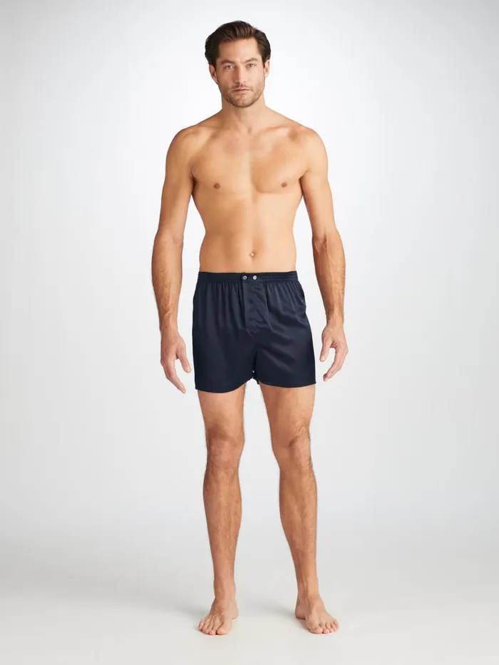 Derek Rose Classic Fit Boxer Shorts Men Classic Fit Boxers Bailey Silk Satin Navy