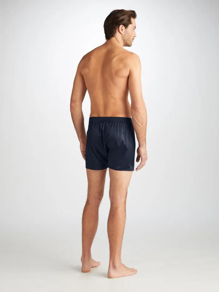 Derek Rose Classic Fit Boxer Shorts Men Classic Fit Boxers Bailey Silk Satin Navy