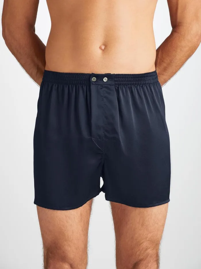 Derek Rose Classic Fit Boxer Shorts Men Classic Fit Boxers Bailey Silk Satin Navy