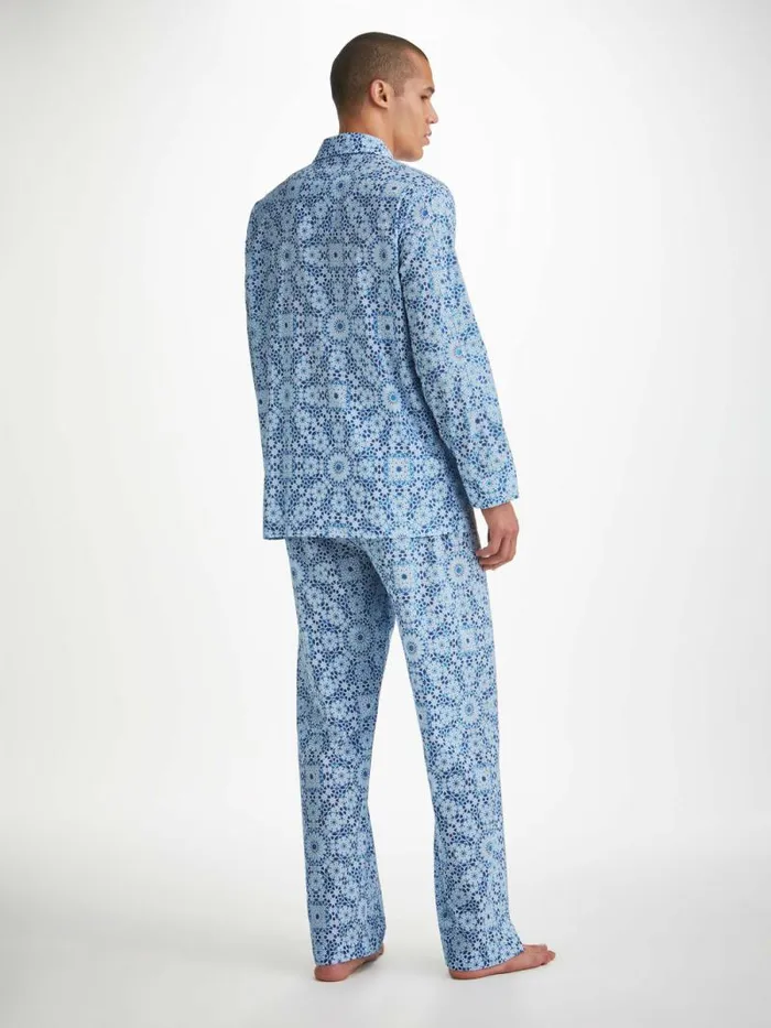 Derek Rose Cotton Pajamas Men Classic Fit Pajamas Ledbury 69 Cotton Batiste Blue