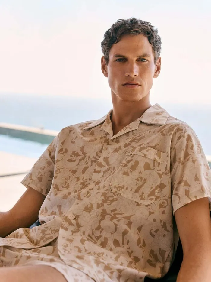 Derek Rose Cotton Pajamas Men Short Pajamas Ledbury 73 Cotton Batiste Sand