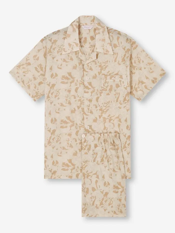 Derek Rose Cotton Pajamas Men Short Pajamas Ledbury 73 Cotton Batiste Sand