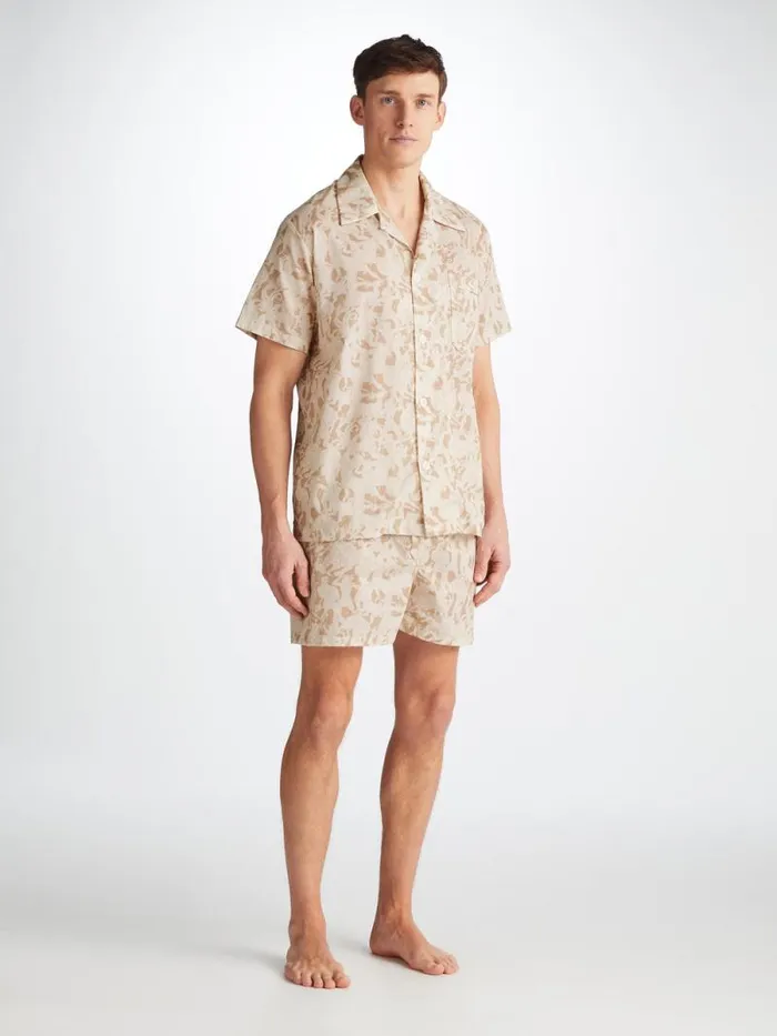 Derek Rose Cotton Pajamas Men Short Pajamas Ledbury 73 Cotton Batiste Sand