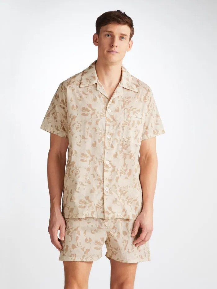 Derek Rose Cotton Pajamas Men Short Pajamas Ledbury 73 Cotton Batiste Sand