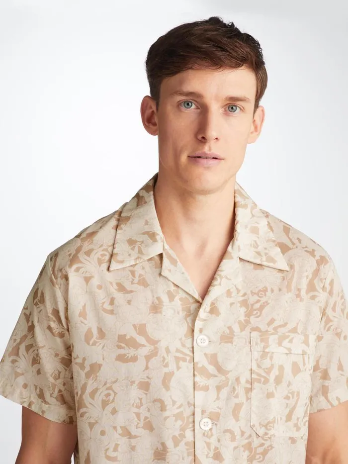 Derek Rose Cotton Pajamas Men Short Pajamas Ledbury 73 Cotton Batiste Sand