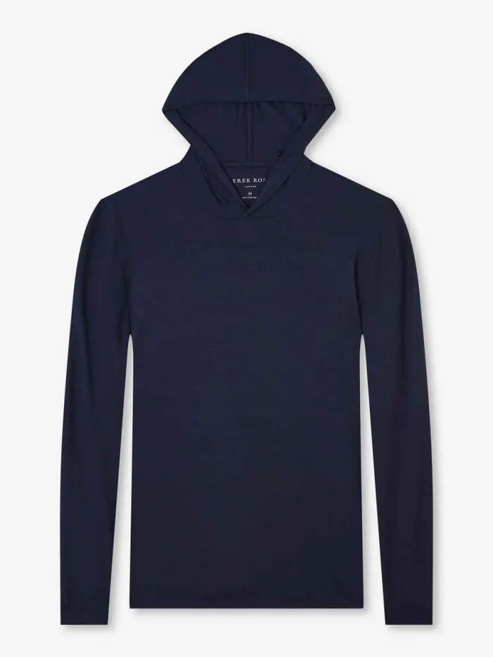 Derek Rose Hooded Tops Men Pullover Hoodie Basel Micro Modal Stretch Navy