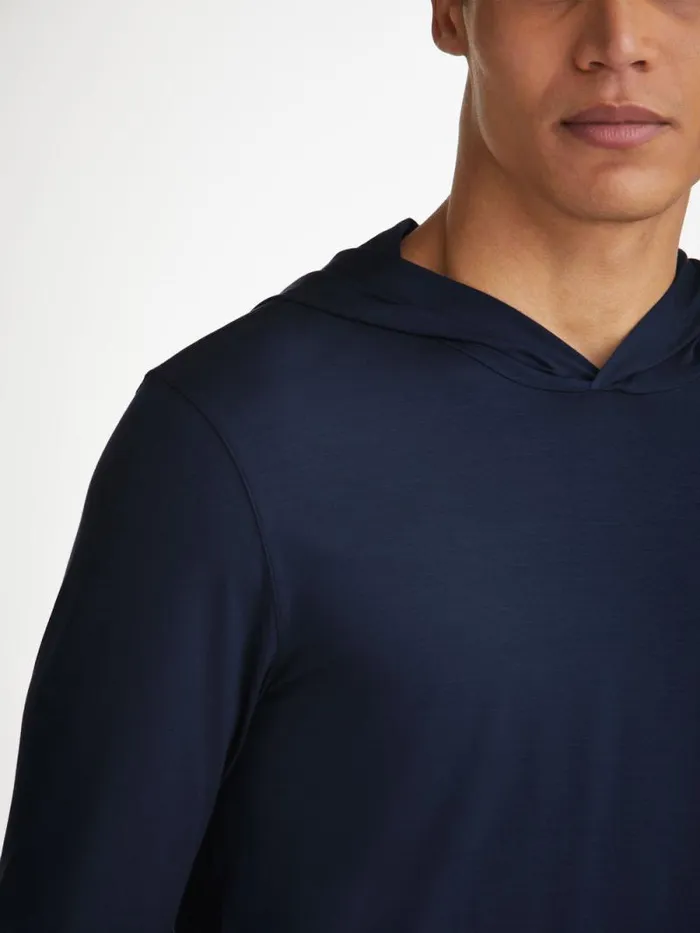 Derek Rose Hooded Tops Men Pullover Hoodie Basel Micro Modal Stretch Navy