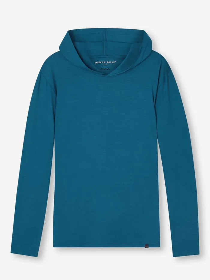 Derek Rose Hooded Tops Men Pullover Hoodie Basel Micro Modal Stretch Poseidon Blue