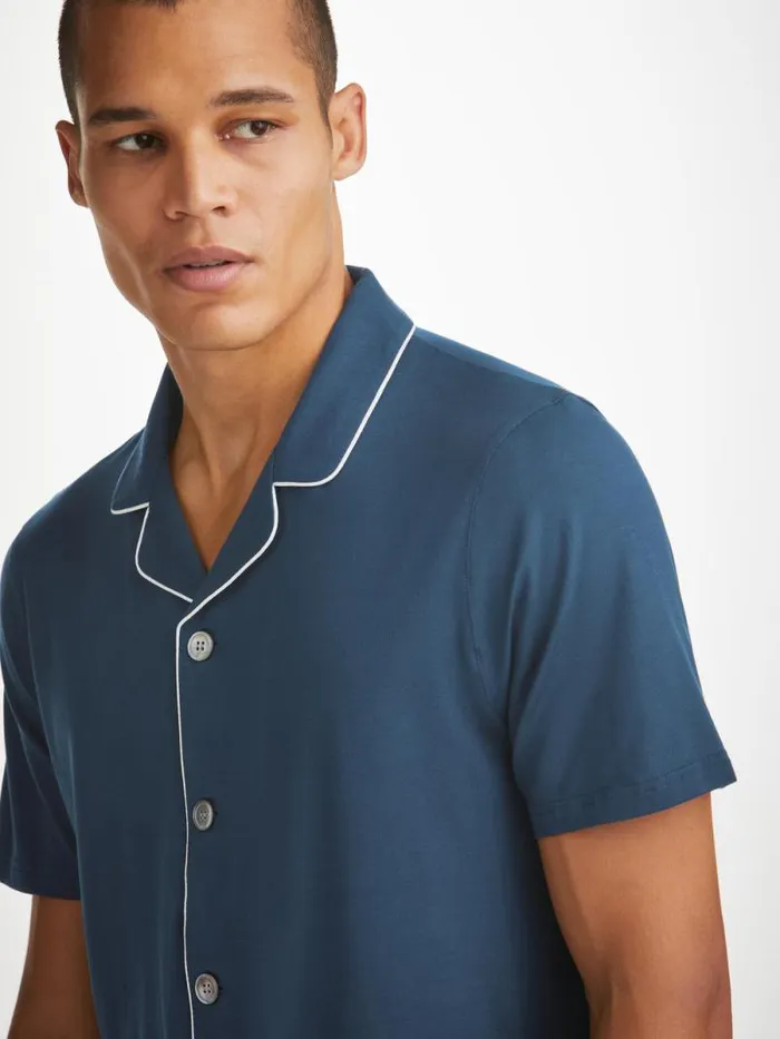 Derek Rose Jersey Pajamas Men Short Pajamas Basel Micro Modal Stretch Navy