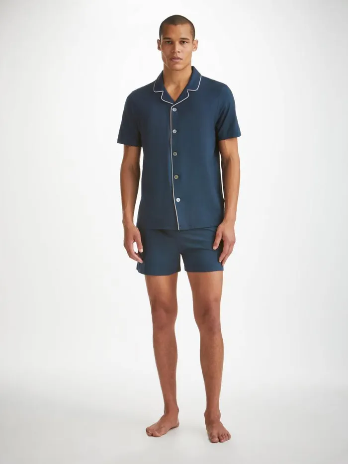 Derek Rose Jersey Pajamas Men Short Pajamas Basel Micro Modal Stretch Navy