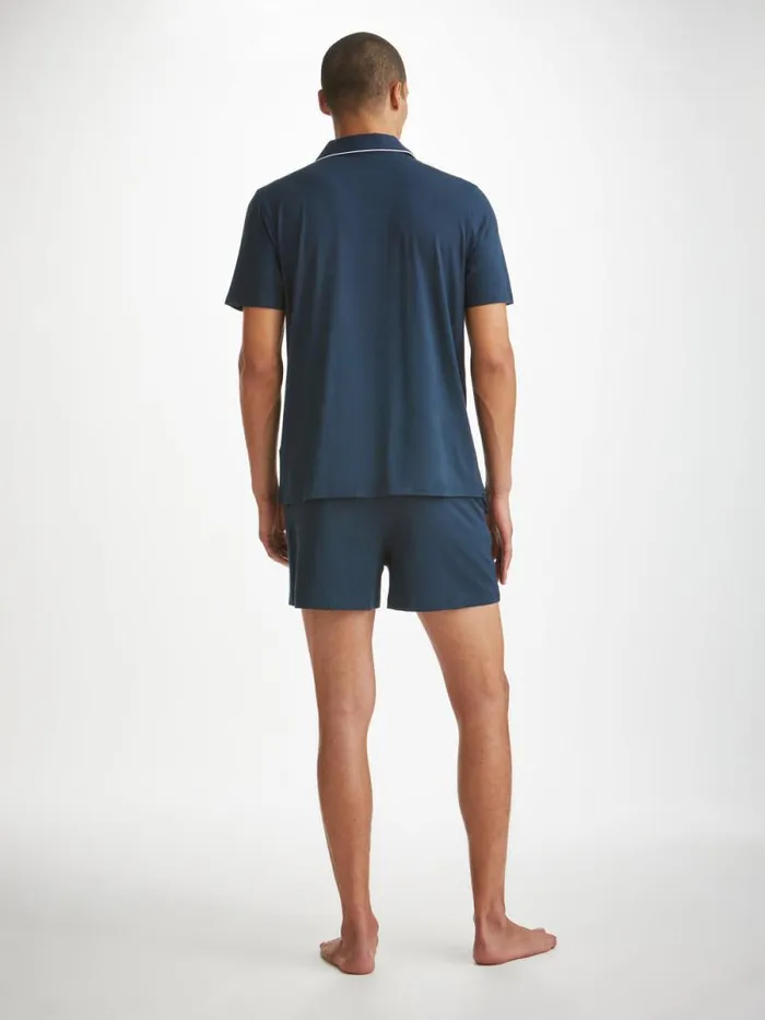 Derek Rose Jersey Pajamas Men Short Pajamas Basel Micro Modal Stretch Navy