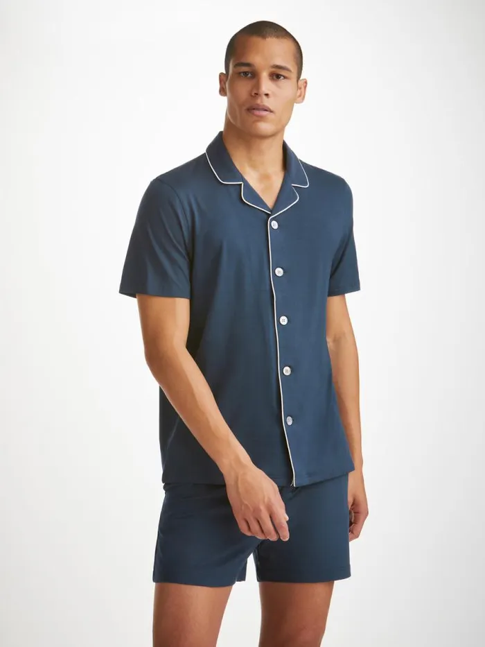 Derek Rose Jersey Pajamas Men Short Pajamas Basel Micro Modal Stretch Navy