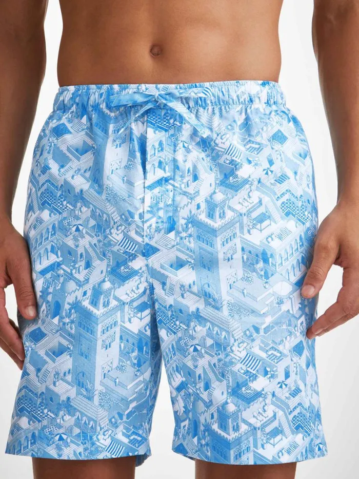 Derek Rose Lounge Shorts Men Lounge Shorts Ledbury 70 Cotton Batiste Blue