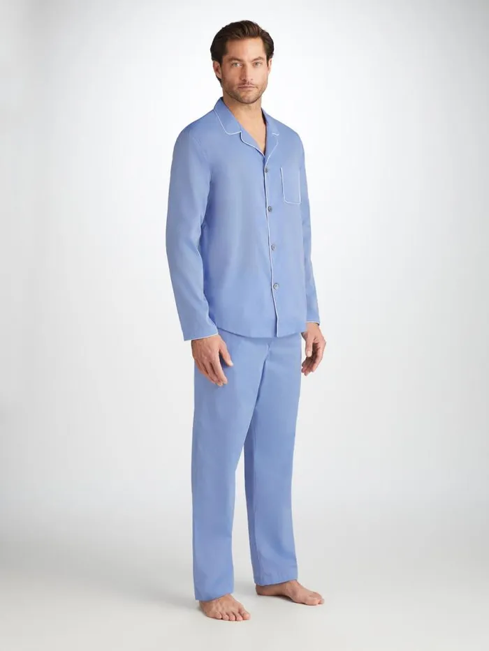 Derek Rose Modern Fit Pajamas Men Modern Fit Pajamas Amalfi Cotton Batiste Blue