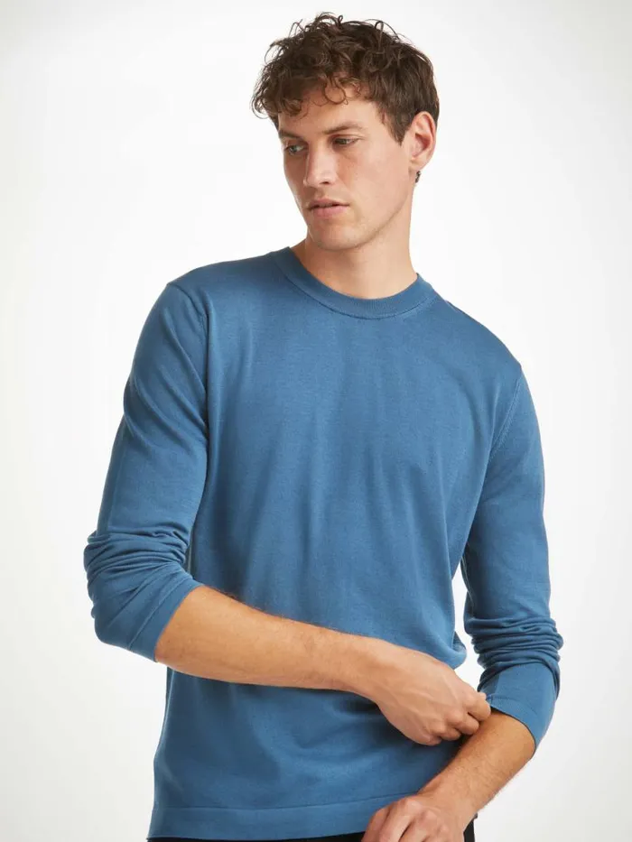Derek Rose Sea Island Cotton Sweaters Men Sweater Jacob Sea Island Storm Blue