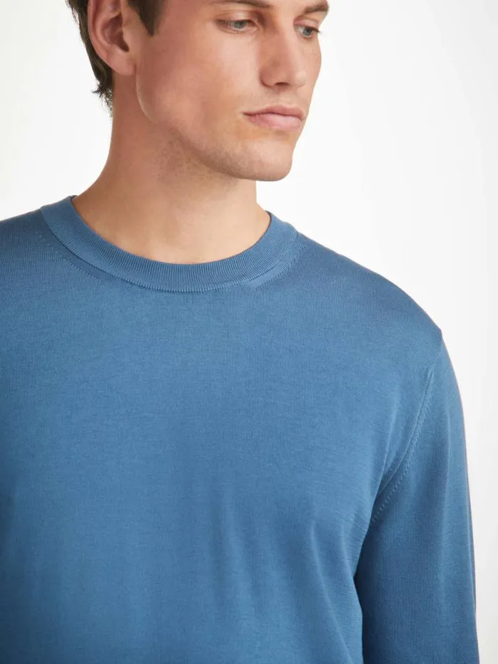 Derek Rose Sea Island Cotton Sweaters Men Sweater Jacob Sea Island Storm Blue