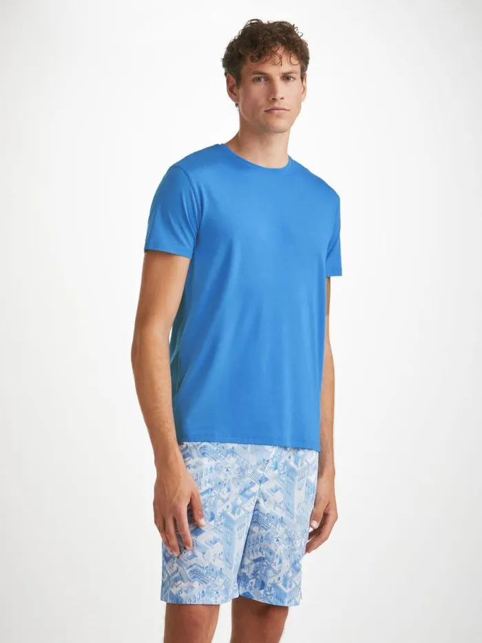 Derek Rose Short Sleeve TShirts Men TShirt Basel Micro Modal Stretch Azure Blue Derek Rose Short Sleeve TShirts Men TShirt Basel Micro Modal Stretch Azure Blue