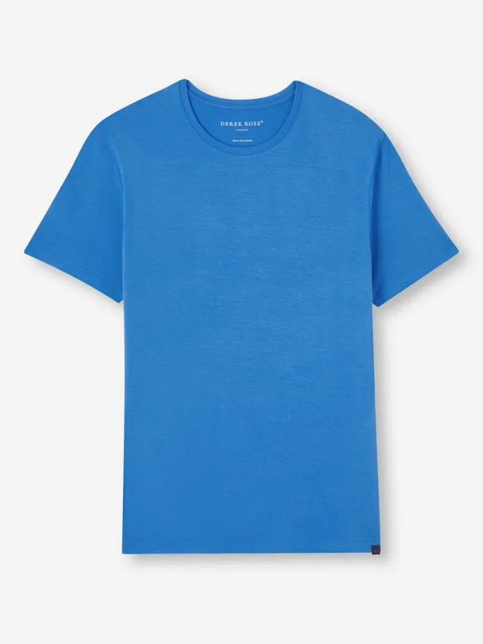 Derek Rose Short Sleeve TShirts Men TShirt Basel Micro Modal Stretch Azure Blue
