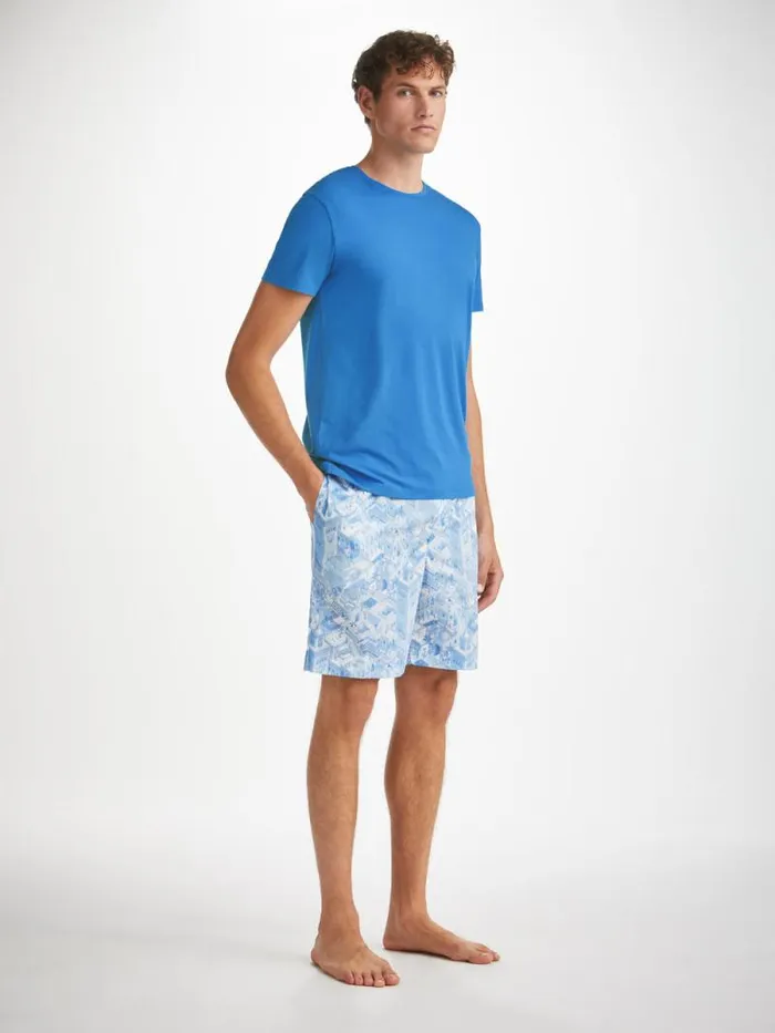 Derek Rose Short Sleeve TShirts Men TShirt Basel Micro Modal Stretch Azure Blue