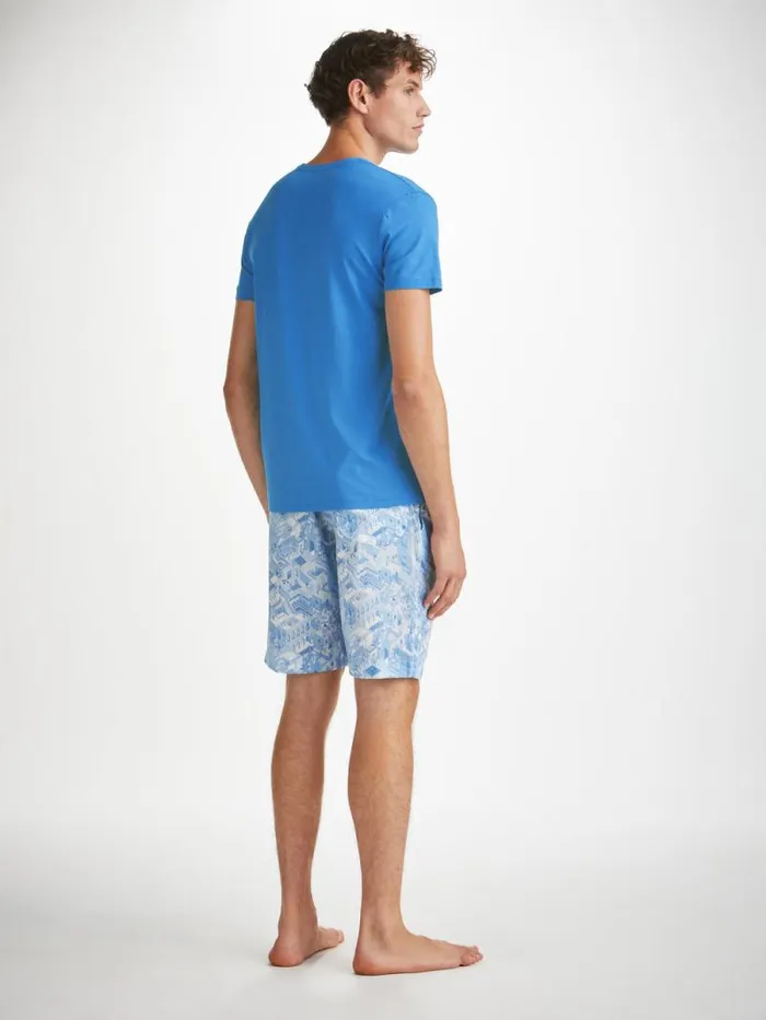 Derek Rose Short Sleeve TShirts Men TShirt Basel Micro Modal Stretch Azure Blue