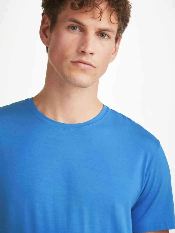 Derek Rose Short Sleeve TShirts Men TShirt Basel Micro Modal Stretch Azure Blue