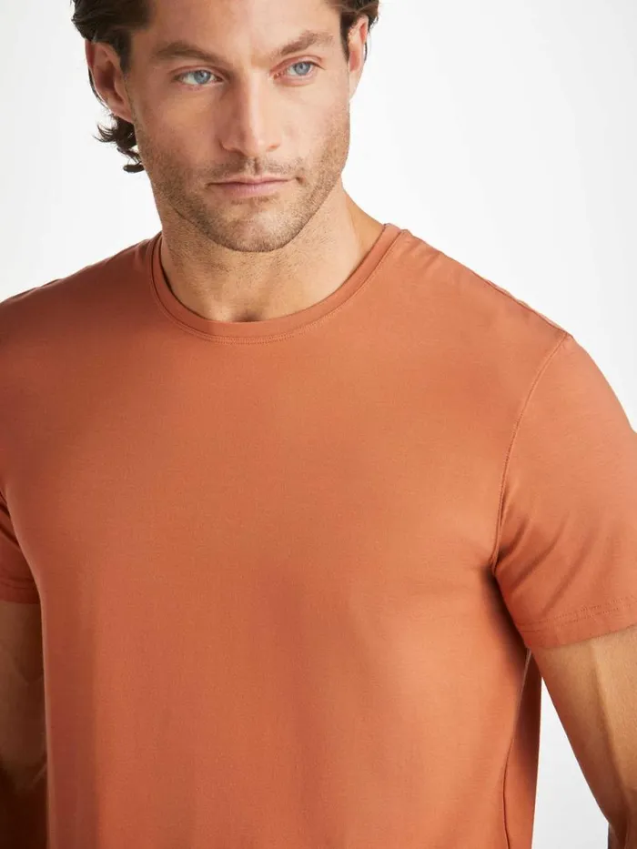 Derek Rose Short Sleeve TShirts Men TShirt Basel Micro Modal Stretch Terracotta Derek Rose Short Sleeve TShirts Men TShirt Basel Micro Modal Stretch Terracotta