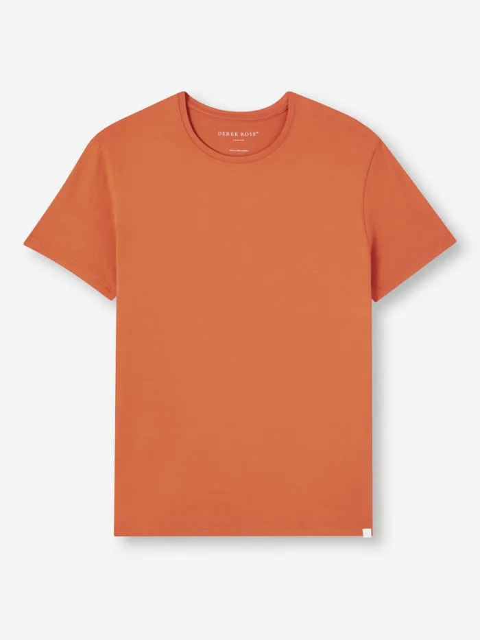 Derek Rose Short Sleeve TShirts Men TShirt Basel Micro Modal Stretch Terracotta