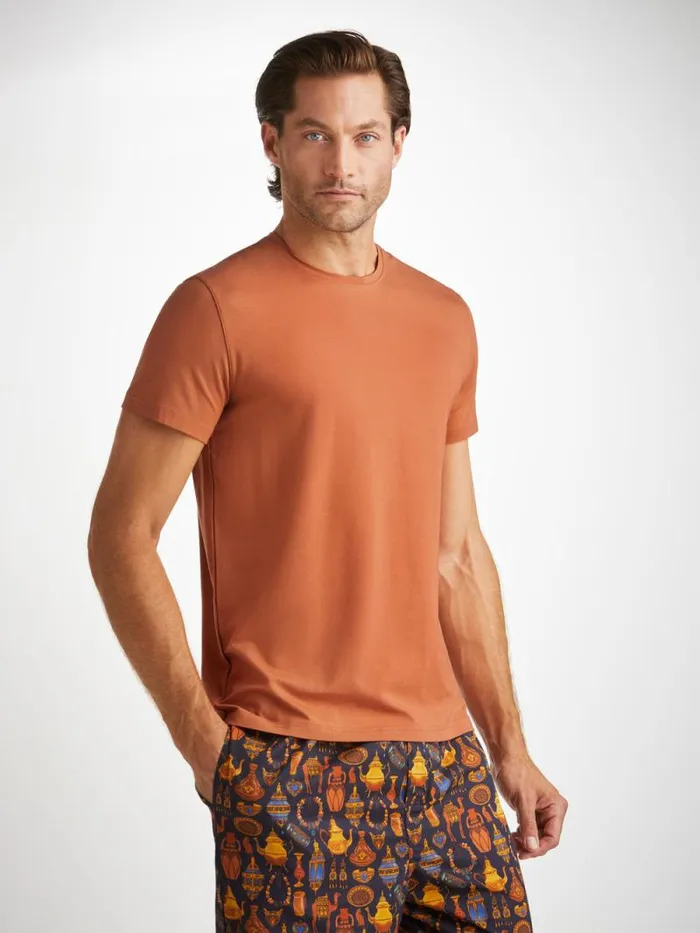 Derek Rose Short Sleeve TShirts Men TShirt Basel Micro Modal Stretch Terracotta